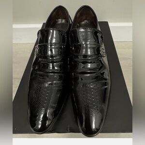 Men’s formal black patent leather tuxedo slip-on loafers Size 9